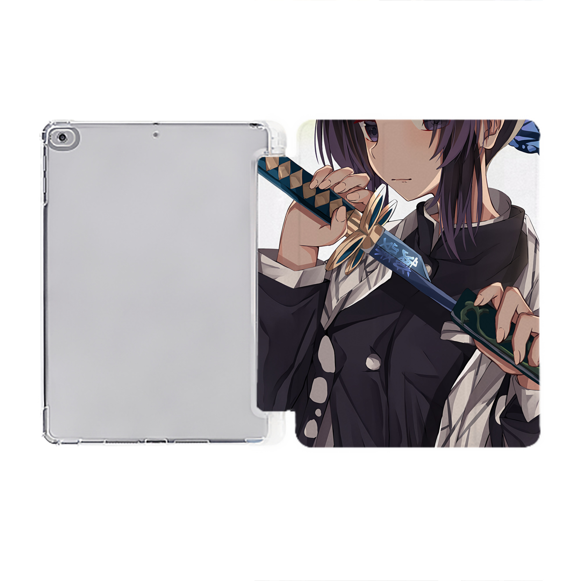 （画像用） 鬼滅の刃（きめつのやいば）蟲柱-胡蝶 しのぶ／こちょう しのぶ Kochou Shinobu IPad ケース ペン収納付き 三つ折りスタンド PUレザー×シリコン 対応機種9.5/10.5/10.9インチ